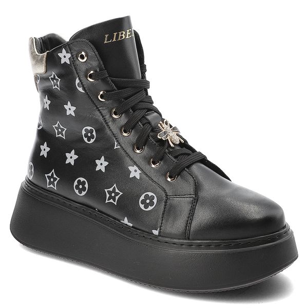 Czarne Sneakersy Libero Premium Obuwie Damskie. Czarne botki Libero, bez wzorów, z materiału, eleganckie, bez obcasa, na platformie, bez zapięcia. Za 409.00 zł.