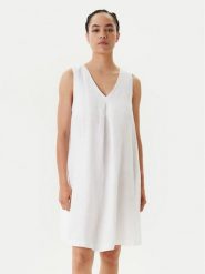 United Colors Of Benetton Sukienka letnia 4AGHDV0AX Biały Relaxed Fit. Białe sukienki United Colors Of Benetton, m, bez wzorów, ze lnu, bez kołnierzyka, bez ramiączek. Za 219.99 zł.