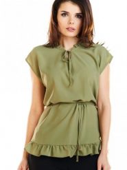 Bluzka Model A269 Khaki - awama. Brązowe bluzki Awama, xxl, bez wzorów, z tkaniny, eleganckie, bez kołnierzyka, bez ramiączek. Za 146.96 zł.