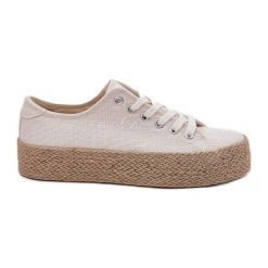 Trampki Damskie Na Platformie Z Plecionką Lee Cooper LCW-25-02-3284 Jasnobeżowe beżowy. Brązowe trampki bez wzorów, eleganckie, bez zapięcia. Za 211.39 zł.