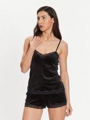 Hunkemöller Koszulka piżamowa Scallop 185927 Czarny Basic Fit. Czarne koszule nocne Hunkemöller, s, bez wzorów, z syntetyku, bez ramiączek. Za 69.99 zł.