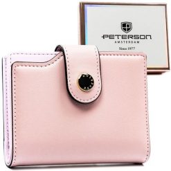 Różowy portfel damski ze skóry ekologicznej z systemem RFID PTN 012-JK6 Peterson. Czerwone portfele Peterson, bez wzorów, ze skóry ekologicznej. Za 76.99 zł.