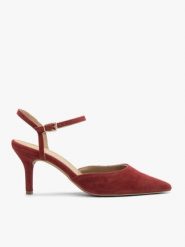 Bordowe czółenka slingback bez pięty. Czerwone czółenka Brawo sp. z o.o., bez wzorów, z gumy, eleganckie, bez obcasa, na szpilce, bez zapięcia. Za 379.99 zł.