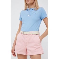 Polo Ralph Lauren szorty bawełniane 211863229003 damskie kolor różowy gładkie high waist. Czerwone szorty Polo Ralph Lauren, bez wzorów, z bawełny. W wyprzedaży za 279.99 zł.