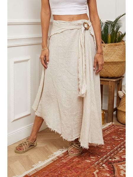 Fleur de Lin Lniana spódnica "Luberon" w kolorze beżowym rozmiar: S. Brązowe spódnice Fleur de Lin, na co dzień, s, bez wzorów, ze lnu, maxi, asymetryczne. Za 192.79 zł.