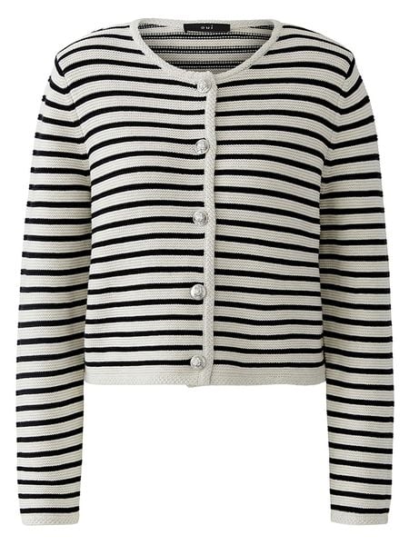 Oui Kardigan w kolorze biało-czarnym rozmiar: 38. Białe swetry Oui, bez wzorów, bez ramiączek. Za 318.37 zł.