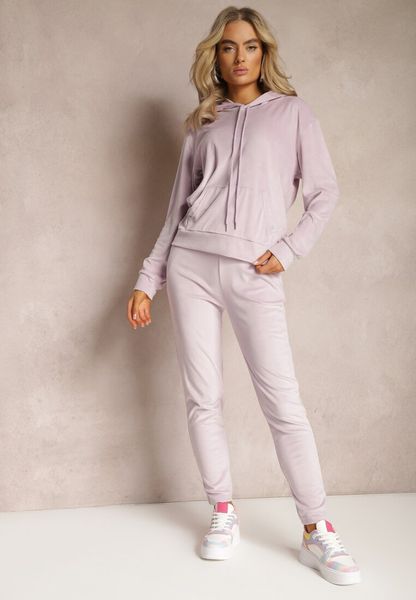 Jasnofioletowy Welurowy Komplet Dresowy Bluza z Kapturem i Spodnie Vilna. Fioletowe bluzy Renee, m, bez wzorów, z dresówki, z kapturem. Za 69.99 zł.