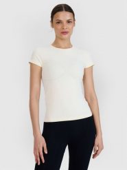 4F Koszulka do jogi i pilatesu szybkoschnąca damska - biała XS/S. Białe t-shirty sportowe 4f, l, bez wzorów, z dzianiny, bez ramiączek, na fitness i siłownię. W wyprzedaży za 79.99 zł.