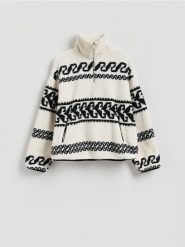 Bluza sherpa ze stójką - złamana biel. Bluzy Reserved, l, bez wzorów, z dzianiny, bez ramiączek, bez kaptura. Za 159.99 zł.