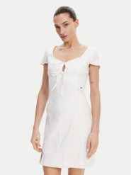 Guess Sukienka letnia W5GK41 WH5L2 Biały Regular Fit. Białe sukienki Guess, l, z aplikacjami, ze lnu, bez kołnierzyka, bez ramiączek. Za 347.00 zł.