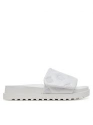 Guess Klapki FLJFA2ELE19 Biały. Białe klapki Guess, z aplikacjami, ze skóry, bez obcasa, bez zapięcia. Za 289.99 zł.
