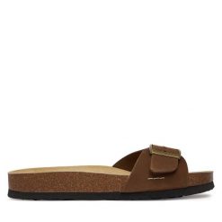 Klapki Josef Seibel. Brązowe klapki Josef Seibel, bez wzorów, bez obcasa, bez zapięcia. Za 349.99 zł.