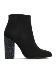 DeeZee Botki BM-9075-1 Czarny. Czarne botki DeeZee, bez wzorów, z materiału, bez obcasa, na słupku, bez zapięcia. Za 199.99 zł.