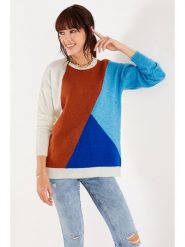 Milan Kiss Sweter w kolorze kremowo-brązowo-niebieskim rozmiar: S. Brązowe swetry Milan Kiss, s, bez wzorów, z wełny, bez ramiączek. Za 119.40 zł.