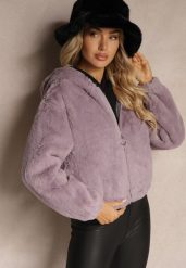 Fioletowa Kurtka Futrzana Rozpinana z Kapturem Kikilena. Fioletowe kurtki Renee, na zimę, l, bez wzorów, z futra, eleganckie, z kapturem. W wyprzedaży za 55.99 zł.