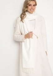 Biały Szalik z Bawełną i Wiskozą Ozdobiony Frędzlami Siadortia. Białe szaliki i kominy Born2be, bez wzorów, z bawełny, biznesowe. Za 44.99 zł.