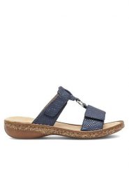 Rieker Klapki 628P9-14 Granatowy. Niebieskie klapki Rieker, bez wzorów, ze skóry, bez obcasa, bez zapięcia. Za 279.99 zł.