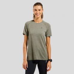 Koszulka damska Odlo ESSENTIAL SEAMLESS T-shirt crew neck l/s. Szare t-shirty ODLO, l, bez wzorów, sportowe, bez kołnierzyka, bez ramiączek. Za 270.59 zł.