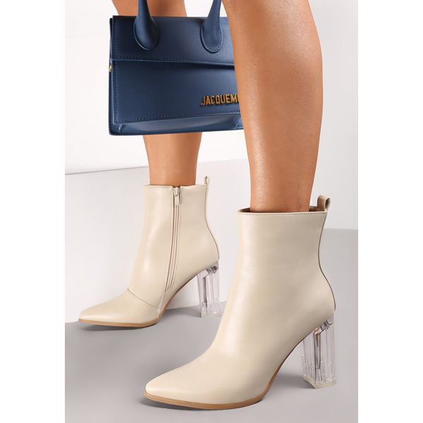 Beżowe Botki Caedence. Brązowe botki Renee, bez wzorów, z materiału, eleganckie, ze szpiczastym noskiem, bez obcasa, na obcasie, bez zapięcia. Za 79.99 zł.