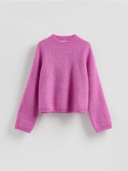Sweter z wełną - fuksja. Czerwone swetry Reserved, l, bez wzorów, z dzianiny, bez ramiączek. Za 259.99 zł.