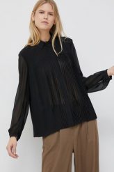 Emporio Armani koszula damska kolor czarny regular z kołnierzykiem klasycznym. Czarne koszule Emporio Armani, bez wzorów, z tkaniny, klasyczne, bez kołnierzyka, bez ramiączek. W wyprzedaży za 919.99 zł.