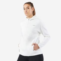 Bluza tenisowa z kapturem na krótki suwak Artengo Soft Dry 900. Białe bluzy ARTENGO, bez wzorów, z bawełny, z kapturem, na fitness i siłownię. Za 109.99 zł.