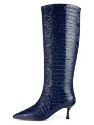 Loft37 Skórzane kozaki w kolorze granatowym rozmiar: 37. Niebieskie kozaki loft37, na zimę, bez wzorów, bez obcasa, na szpilce, bez zapięcia. Za 608.99 zł.