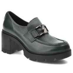 Oliwkowe Półbuty Lemar Damskie Wygodne Obuwie. Zielone półbuty wsuwane Lemar, bez wzorów, ze skóry, eleganckie, bez obcasa. Za 299.00 zł.