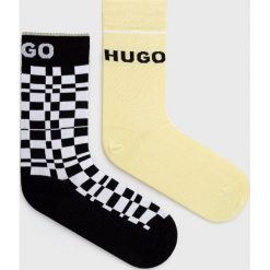 HUGO skarpetki (2-pack) damskie kolor czarny. Czarne skarpetki Hugo, bez wzorów, z włókna. Za 59.99 zł.