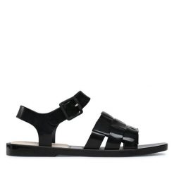 Sandały Melissa. Czarne sandały Melissa, bez wzorów, bez obcasa, na płaskiej podeszwie, bez zapięcia. Za 419.99 zł.