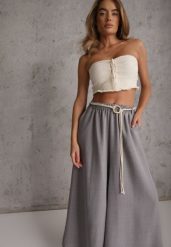 Szare Wiskozowe Spodnie Typu Palazzo High Waist Ozdobione Paskiem Sznurkiem Alemea. Szare jeansy Renee, l, bez wzorów, z jeansu, boho, z podwyższonym stanem, krótkie. Za 79.99 zł.