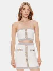 Elisabetta Franchi Bluzka TK-15B-42E2-004477 Biały Slim Fit. Białe bluzki Elisabetta Franchi, bez wzorów, z syntetyku, bez kołnierzyka, bez ramiączek. Za 409.99 zł.