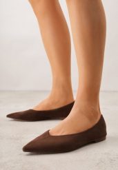 Brązowe Balerinki z Imitacji Zamszu z Noskiem w Szpic Egynome. Brązowe baleriny Born2be, bez wzorów, z jeansu, biznesowe, bez obcasa, bez zapięcia. Za 79.99 zł.