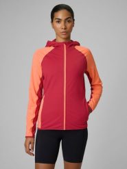 4F Bluza trekkingowa slim z kapturem damska - czerwona L. Czerwone bluzy 4f, l, bez wzorów, bez ramiączek, z kapturem. Za 249.99 zł.