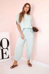Komplet z wiskozy bluzka + spodnie ciemny miętowy. Zielone bluzki KESI, l, bez wzorów, z dresówki, eleganckie, bez kołnierzyka, plus size, bez ramiączek. Za 217.48 zł.