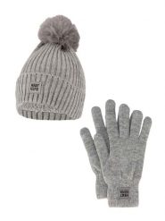Zestaw zimowy dla kobiet - czapka + rękawiczki - szary. Szare czapki zimowe HEAT KEEPER, bez wzorów, z materiału, eleganckie. Za 134.32 zł.