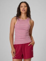 4F Top slim z prążkowanej dzianiny damski - różowy M. Czerwone topy sportowe 4f, m, bez wzorów, z bawełny, tenisowe. Za 59.99 zł.