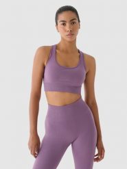 4F Biustonosz treningowy z niskim wsparciem - fioletowy XS/S. Fioletowe biustonosze sportowe 4f, bez wzorów, z dzianiny, na fitness i siłownię. W wyprzedaży za 59.99 zł.