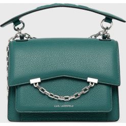 Karl Lagerfeld torebka skórzana kolor zielony. Zielone listonoszki KARL LAGERFELD, bez wzorów, z materiału, na ramię, bez dodatków. Za 1,599.90 zł.