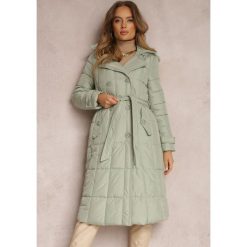Jasnozielona Kurtka Pikowana z Paskiem Yeclu. Zielone kurtki Renee, na zimę, l, bez wzorów, z materiału, bez kaptura. Za 169.99 zł.