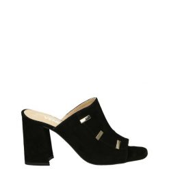 ZAMSZOWE KLAPKI Z OZDOBNYMI ELEMENTAMI 15630 BLACK. Czarne klapki Venezia, bez wzorów, ze skóry, bez obcasa, bez zapięcia. Za 209.00 zł.