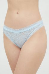 Calvin Klein Underwear figi kolor niebieski z koronki. Niebieskie figi Calvin Klein Underwear, bez wzorów, z bawełny. W wyprzedaży za 69.99 zł.