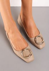 Ciemnobeżowe Balerinki z Okrągłą Klamrą z Cyrkoniami na Kwadratowym Nosku Nallire. Brązowe baleriny Renee, z aplikacjami, z materiału, eleganckie, z okrągłym noskiem, bez obcasa, na obcasie, bez zapięcia. W wyprzedaży za 37.49 zł.