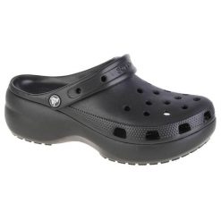 Sandały CROCS CLASSIC PLATFORM CLOG W Czarny. Czarne sandały Crocs, bez wzorów, z materiału, bez obcasa, bez zapięcia. W wyprzedaży za 242.05 zł.