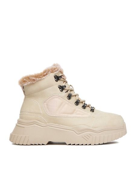 DeeZee Trzewiki HX24021-1 Beżowy. Brązowe botki DeeZee, bez wzorów, z materiału, bez obcasa, na płaskiej podeszwie, bez zapięcia. Za 229.99 zł.