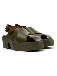 Camper Skórzane sandały "Billie" w kolorze khaki na obcasie rozmiar: 36. Brązowe sandały Camper, bez wzorów, z otwartym noskiem, bez obcasa, na koturnie, bez zapięcia. Za 304.99 zł.