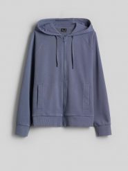4F Bluza dresowa relaxed z kapturem damska - denim L. Niebieskie bluzy 4f, l, bez wzorów, z denimu, bez ramiączek, z kapturem. Za 169.99 zł.