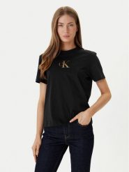 Calvin Klein Jeans T-Shirt Classic Foil LV047E804G Czarny Regular Fit. Czarne t-shirty Calvin Klein Jeans, xs, bez wzorów, z bawełny, bez kołnierzyka, bez ramiączek. Za 129.99 zł.
