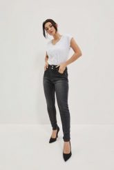 Jeansy skinny z podwójnym guzikiem grafitowe. Szare jeansy MOODO, m, bez wzorów, z bawełny. W wyprzedaży za 44.99 zł.