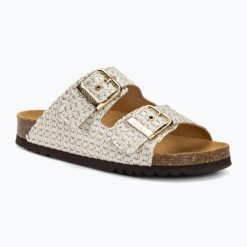 Klapki damskie Scholl Noelle Raf Te. Białe klapki Scholl, bez wzorów, bez obcasa, bez zapięcia. Za 319.99 zł.